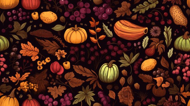 Thanksgiving-dekorative Hintergründe mit Clipart-Elementen, die die Essenz der Weihnachtszeit erfassen, von Truthähnen bis hin zu Kürbisblättern und mehr.