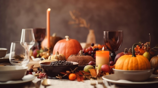 Thanksgiving-Dinner-Hintergrund Illustration AI GenerativexA