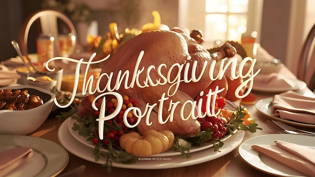 Foto thanksgiving-feier traditionelle abendessen-einrichtung mahlzeit-konzept mit happy thanksgiving-text