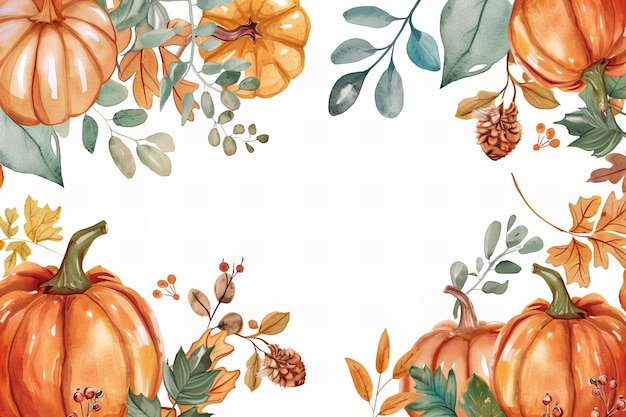 Thanksgiving-Grüßkartenillustration Aquarellgemälde auf weißem Hintergrund mit Kürbissen und