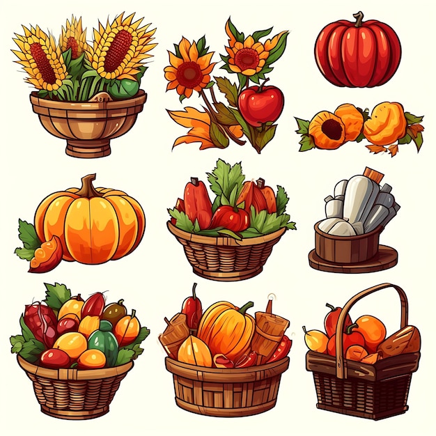 Thanksgiving-Symbole Fröhliches Thanksgiving. Thanksgiving-Symbole bündeln Cartoon-Symbole für den Thanksgiving-Tag