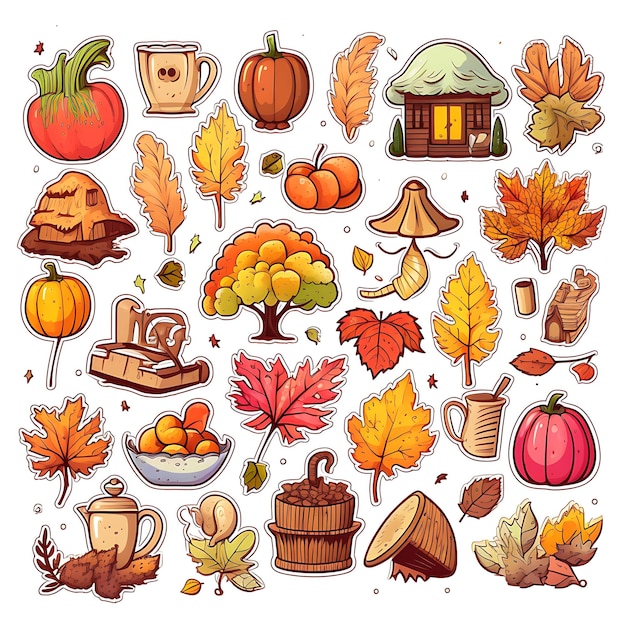 Foto thanksgiving-symbole fröhliches thanksgiving. thanksgiving-symbole bündeln cartoon-symbole für den thanksgiving-tag