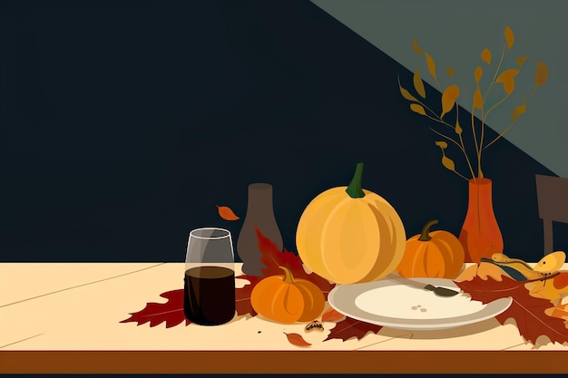 Foto thanksgiving-tag-illustration mit esstisch für das abendessen der herbstzeit feier danksagung