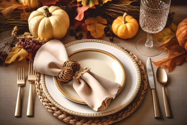 Foto thanksgiving-tischgestaltung mit herbstdekorationen generative ki