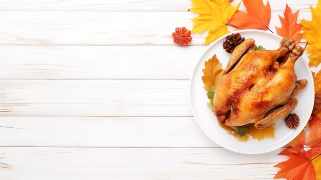 Thanksgiving Top View auf hölzern Hintergrund Thanksgiving Country Dinner mit gegrilltem Huhn Thanksgiving Turkey Generative Ai