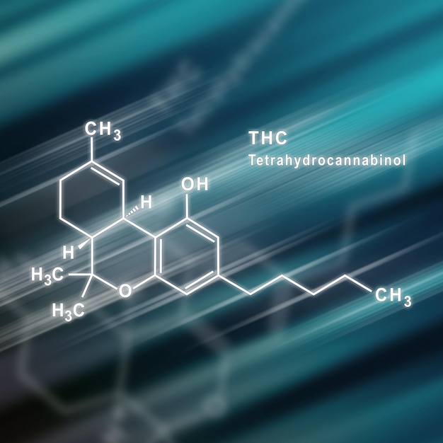 THC tetrahidrocannabinol fórmula química estructural fondo futurista