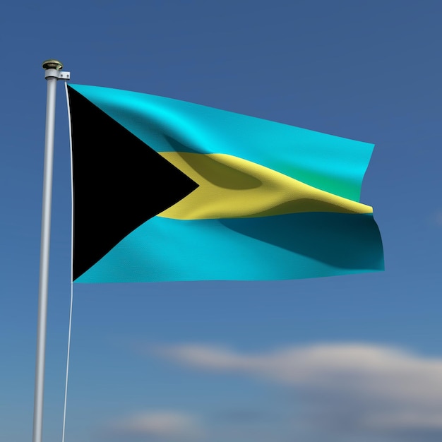 Foto the bahamas flag is waving in front of a blue sky with blurred clouds in the background