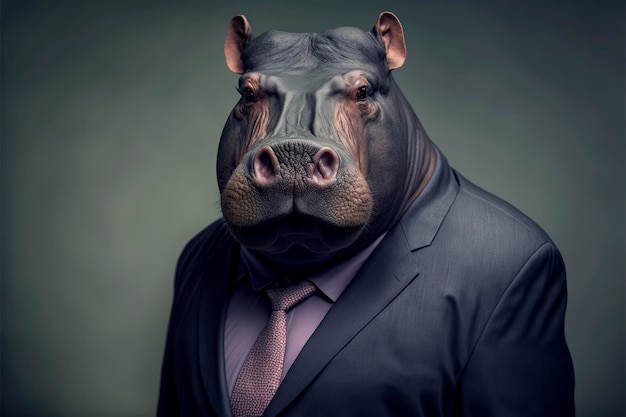 The Dapper Hippo Um retrato cativante de um executivo de negócios em um fundo escuro IA generativa