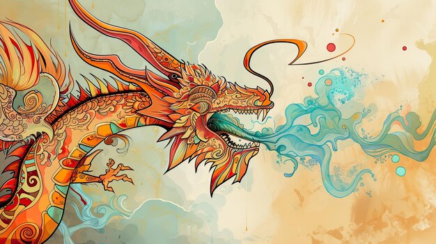 The Dragon Abstraction Doodle Art mythische Tiere Fantasy Kreaturen digitale Sprites Spiele Drachen Charaktere verschiedene Stile generiert von KI