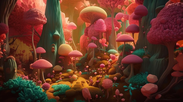 The Enchanted Woods Um design de fantasia 3D com árvores e flores caprichosas