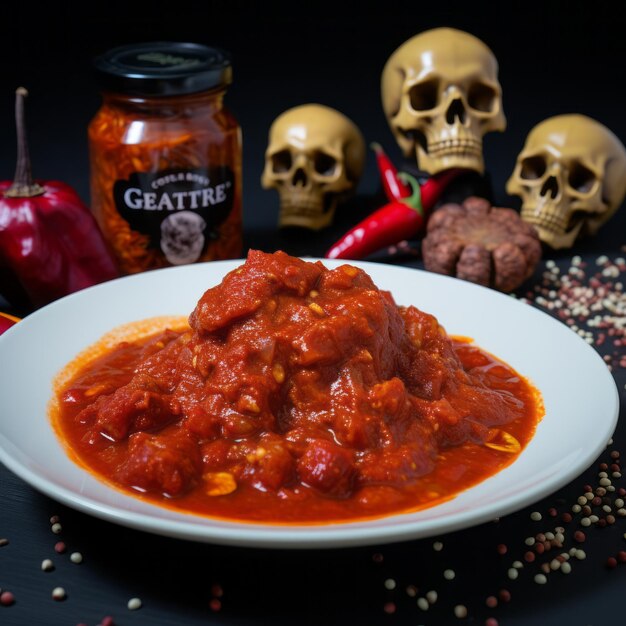 Foto the fiery tale of george carlin's lethal heat ghost pepper stew erdogan e spicy pepper food del (o conto de fogo do calor letal de george carlin)