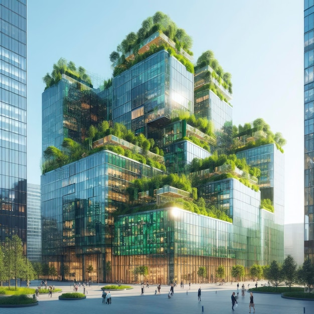 The Glass Tower Un moderno edificio de oficinas con un toque verde
