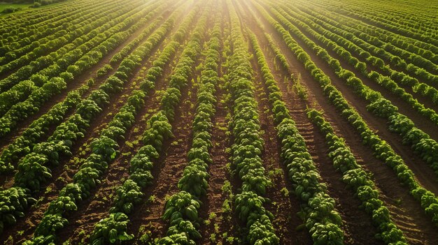 Foto the green field with sunset