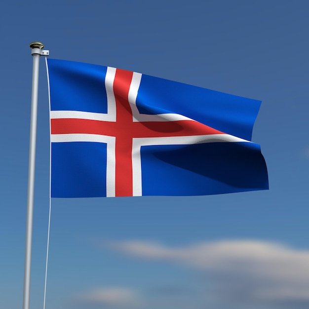 Foto the iceland flag is waving in front of a blue sky with blurred clouds in the background