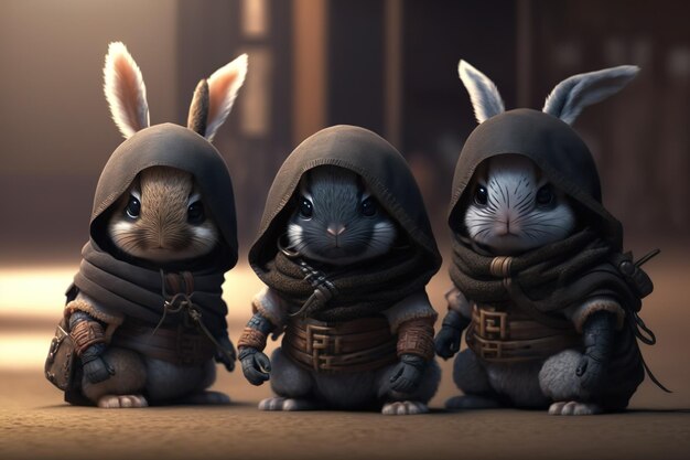 The Rabbit Warriors Entzückende Ninjas mit blitzschnellen Reflexen, die von der KI generiert werden