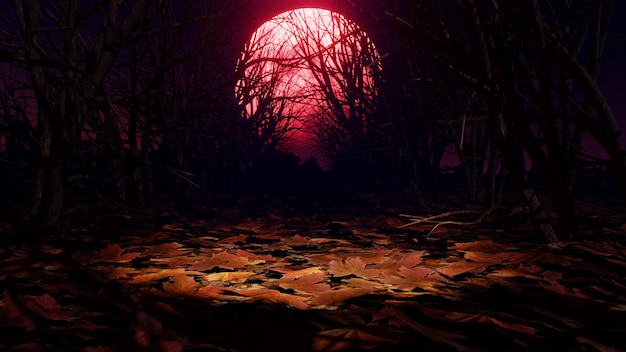 The Red Moon Night Background para papel de parede na cena assustadora e de terror.