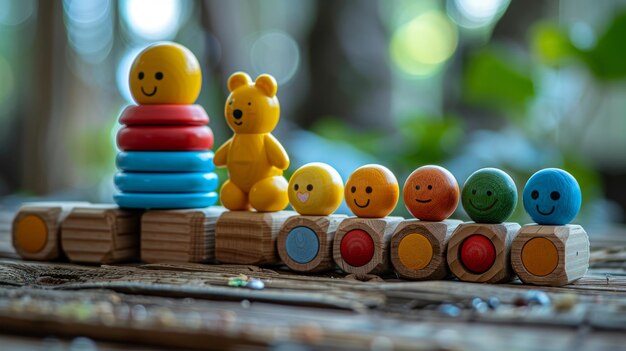 Foto the wooden background shows vintage toys