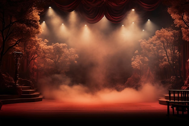 Theaterbühnenlicht-Hintergrund mit Scheinwerferbeleuchtung beleuchtete die Bühne für die Opernvorstellung Leer