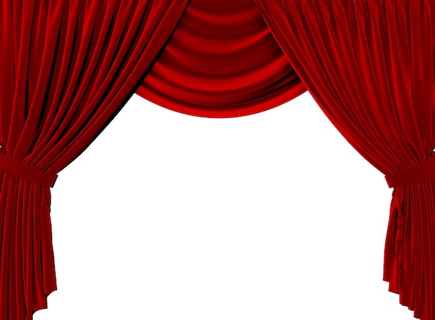Foto theatervorhänge aus rotem stoff auf einem schlichten weißen hintergrund 3d-rendering
