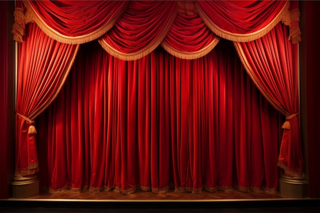 Theatervorhang in roten und goldenen Farbtönen Theatervorstellung Ballsaal Tanz Komikervorstellung