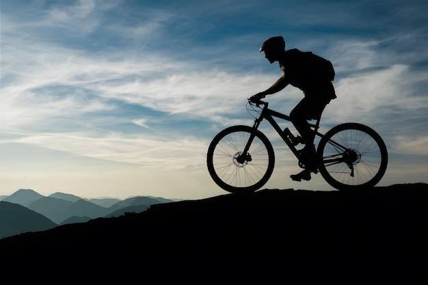 Thema Silhouette eines Fahrrads auf dem Himmel auf einem Berggipfel