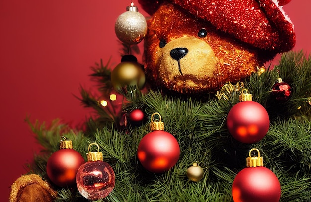 Thema Weihnachten Hintergründe, Weihnachtsbaum und Teddybär