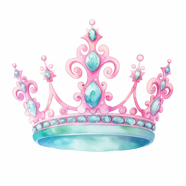 Foto there is a watercolor drawing of a crown with pearls and gems generative ai