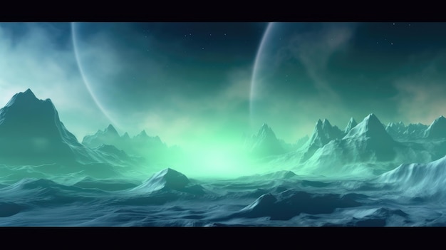 Ätherische Aurora über fremder Landschaft