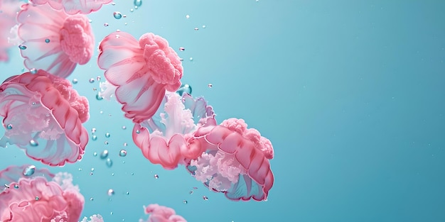 Ätherische digitale Kunst von schwimmenden rosa Quallen zwischen Blasen surreale ruhige Unterwasserszene perfekt für moderne Dekoration KI