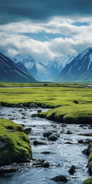 Ätherische Landschaft Grasgebiete umgeben von Bergen