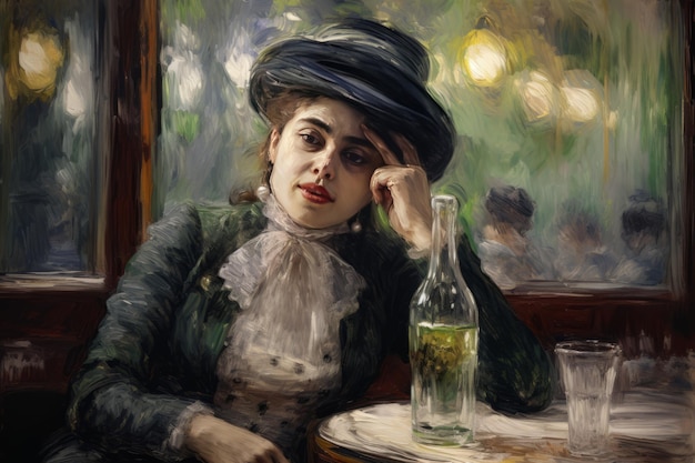 Ätherische Offenbarungen Claude Monets Impressionist Porträt von Miley Cyrus, die Absinthe in einem 1 umarmt