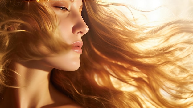Ätherische Schönheit mit fließendem goldenem Haar im Licht