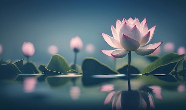 Ätherischer Thai-Lotus in dunkelblauem Wasser