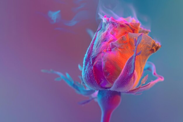 Thermographie einer wunderschönen Rose auf rotem und blauem Hintergrund