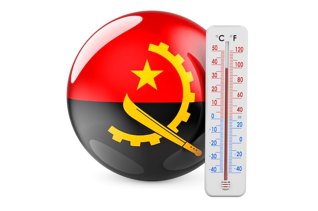 Thermometer mit angolanischer Flagge Wärme in Angola Konzept 3D-Rendering