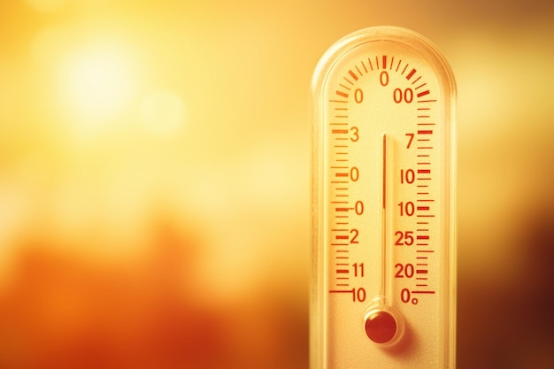 Thermometer zeigt hohe Temperaturen an sonnigen Sommertagen an
