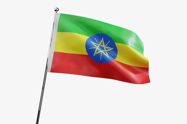 Äthiopien schwenkt Stofffahne isoliert auf weißem Hintergrund 3D-Illustration