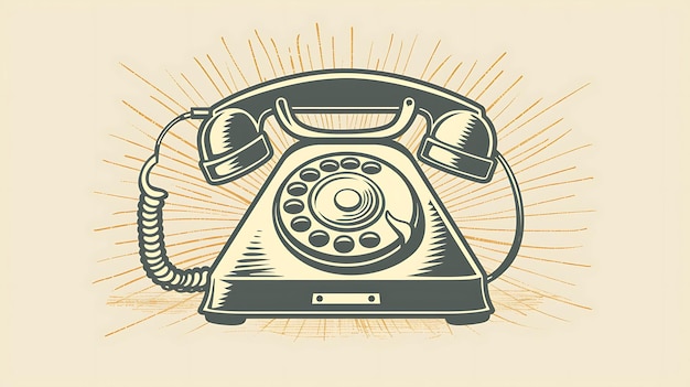 Foto this is a vector illustration of a vintage rotary dial telephone the phone is black and has a cream dial the background is a light beige color