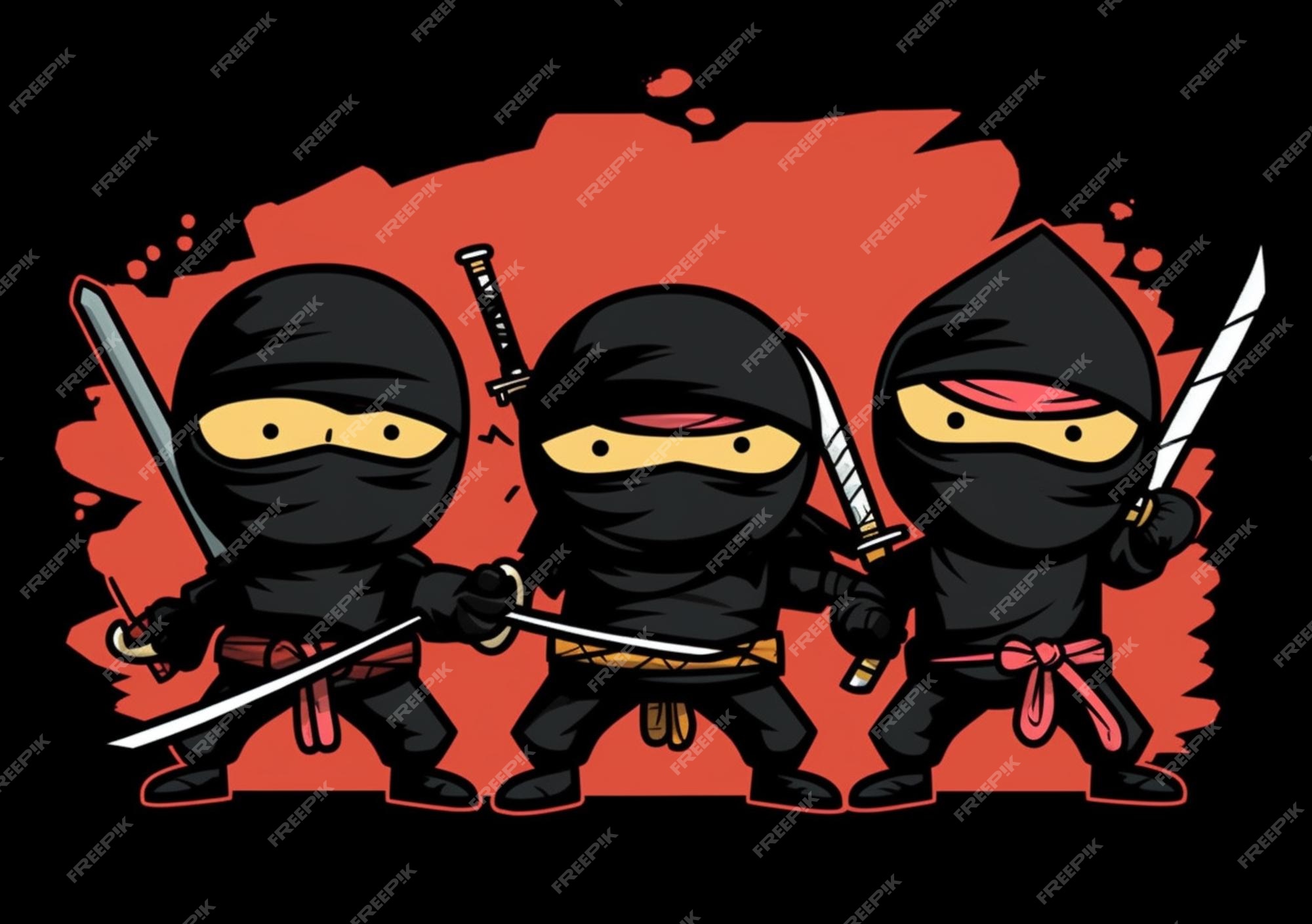 Imprimir Ilustração De Caractere Ninja Preto Cartoon Ninjas 8 Bits