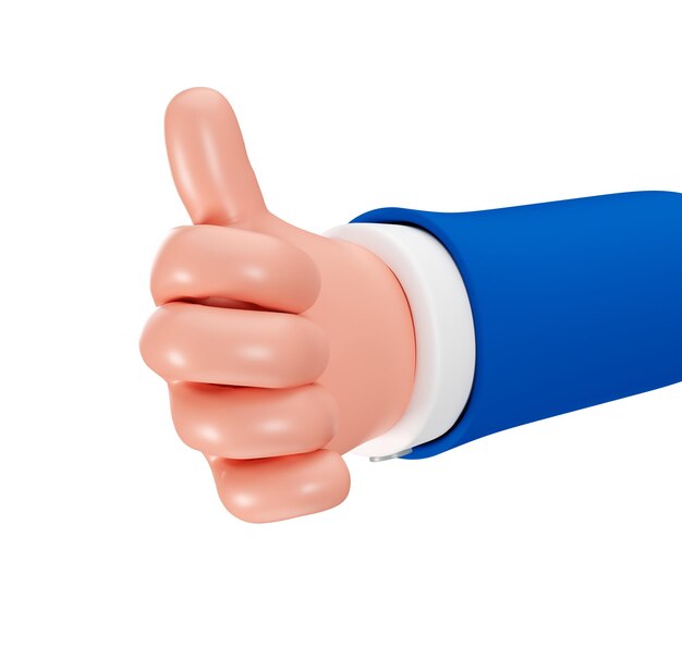 Thumbs Up gesto 3D Render La mano de dibujos animados de un empresario muestra un gesto de aprobación