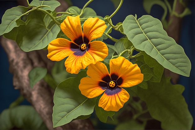 Thunbergia um close-up de uma planta de videira susan de olhos pretos amarelo Generative AI