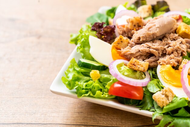 Thunfisch mit Gemüsesalat und Eiern