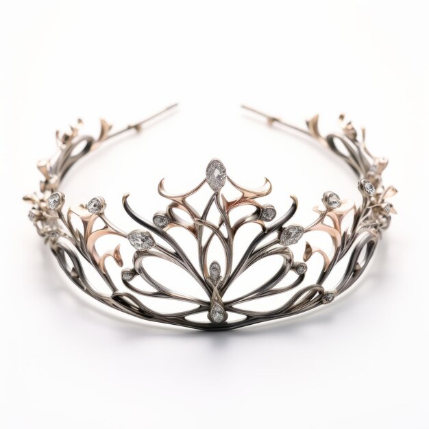 Foto tiara art nouveau inspirada na natureza com prata e diamantes