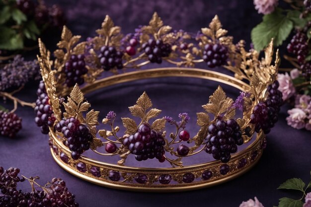 Foto tiara de baile nueva una delicada tiara dorada con joyas púrpuras profundas aisladas sobre un fondo pálido