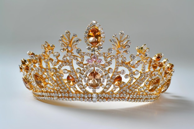 Tiara de fundo branco de concurso de beleza com espaço de cópia