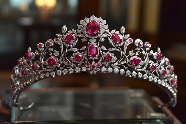 Tiara de rubi e diamante de inspiração vintage adequada para a realeza Tiara real adornada com rubies e diamantes de inspiração Vintage adequada para la realeza
