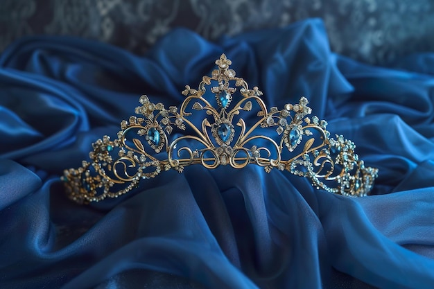 Tiara de fondo azul de concurso de belleza con espacio de copia