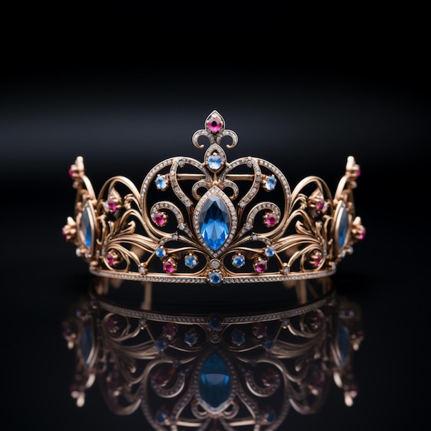 Tiara con piedras en el medio al estilo de imagen uhd oro oscuro y magenta