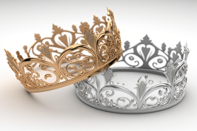 Tiaras de ouro e prata cortadas em fundo branco