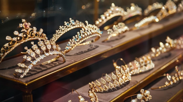 Tiaras elegantes em uma exibição real Ilustração gerada por IA